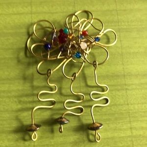 Statement Brooch. Gold tone/Multicolor Beaded 4x6